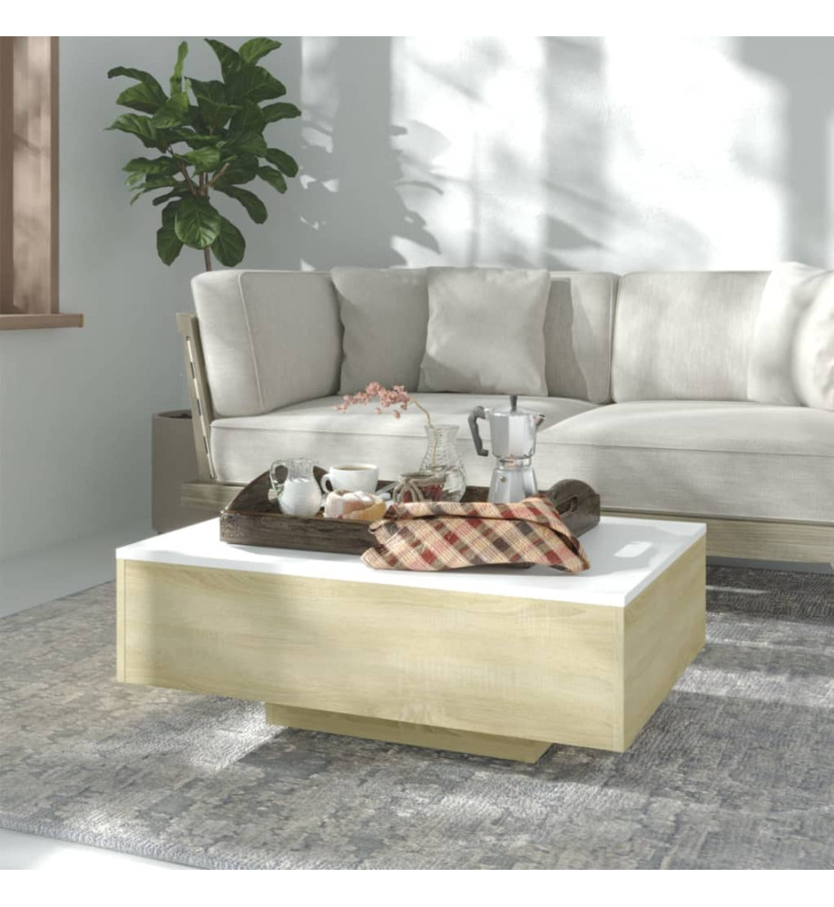 Table basse Blanc et chêne sonoma 85x55x31 cm Aggloméré