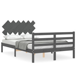 Cadre de lit avec tête de lit gris petit double bois massif