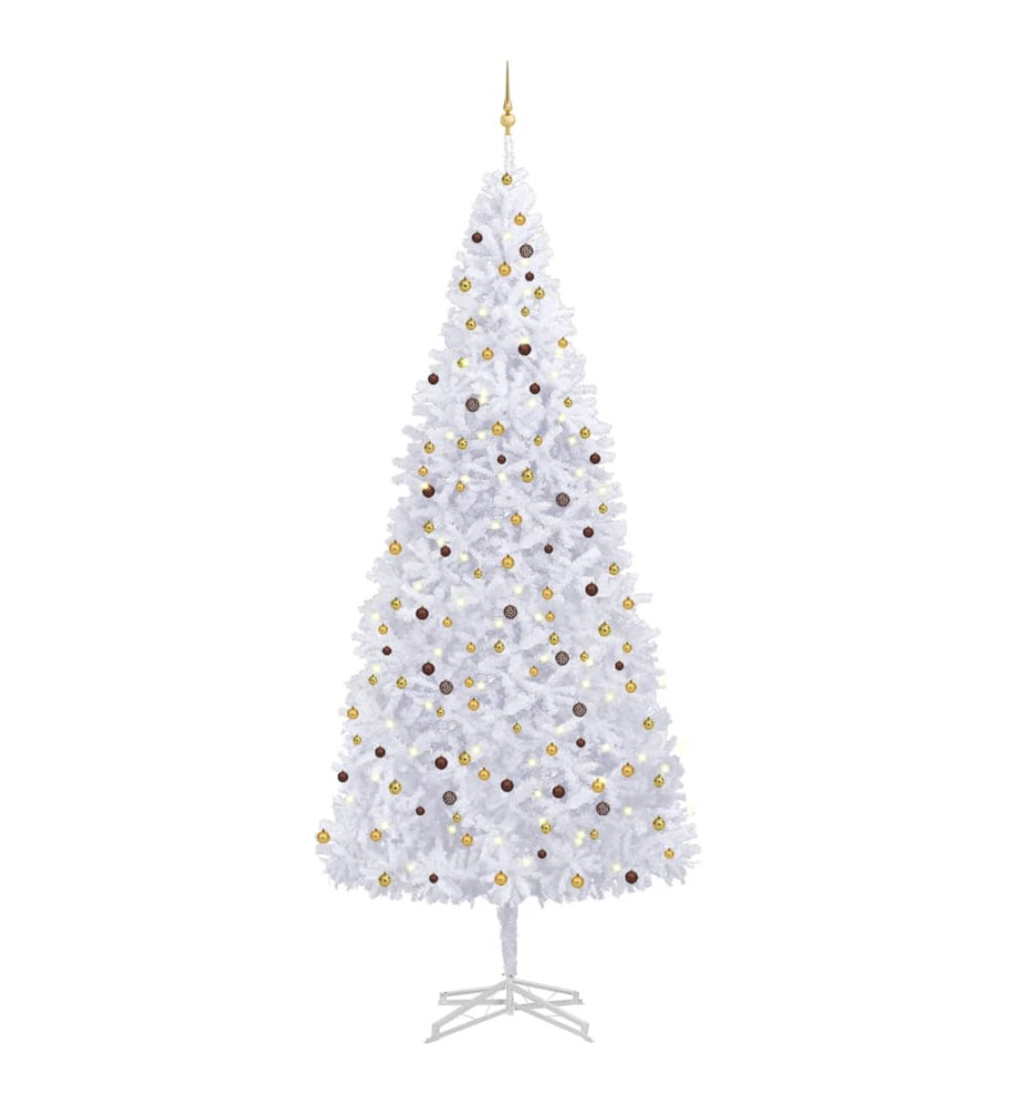 Sapin de Noël artificiel avec LED et boules 500 cm Blanc