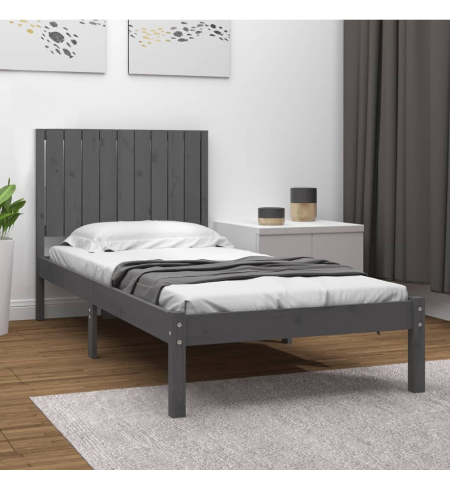 Cadre de lit Gris Bois de pin massif 90x190 cm Simple