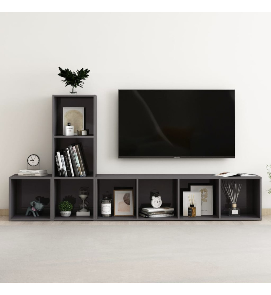 Ensemble de meubles TV 3 pcs Gris brillant Aggloméré