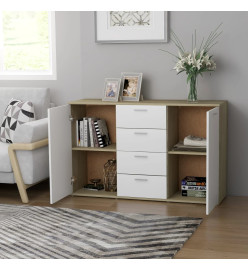 Buffet Blanc et chêne sonoma 120x35,5x75 cm Aggloméré
