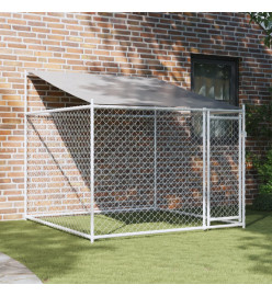 Cage pour chien avec toit et porte gris 2x2x2 m acier galvanisé