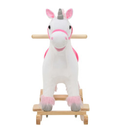 Licorne à bascule Peluche 65x32x58 cm Blanc et rose