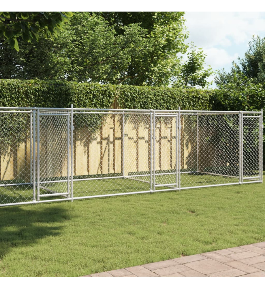 Cage pour chien avec portes gris 8x2x1,5 m acier galvanisé