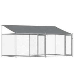 Cage pour chien avec toit et portes gris 4x2x2m acier galvanisé