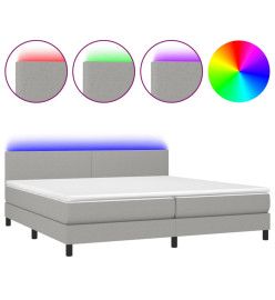 Sommier tapissier matelas et LED Gris clair 200x200 cm Tissu