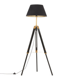 Lampadaire à trépied Noir et doré Bois de teck massif 141 cm