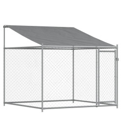 Cage pour chien avec toit et porte gris 12x2x2m acier galvanisé