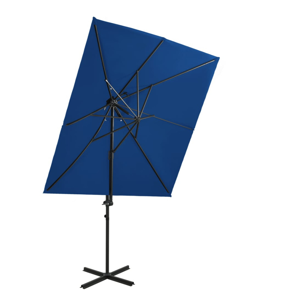 Parasol déporté à double toit Bleu azuré 250x250 cm