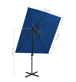 Parasol déporté à double toit Bleu azuré 250x250 cm