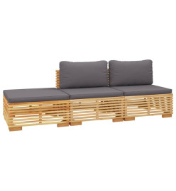 Salon de jardin 3 pcs avec coussins Bois de teck solide