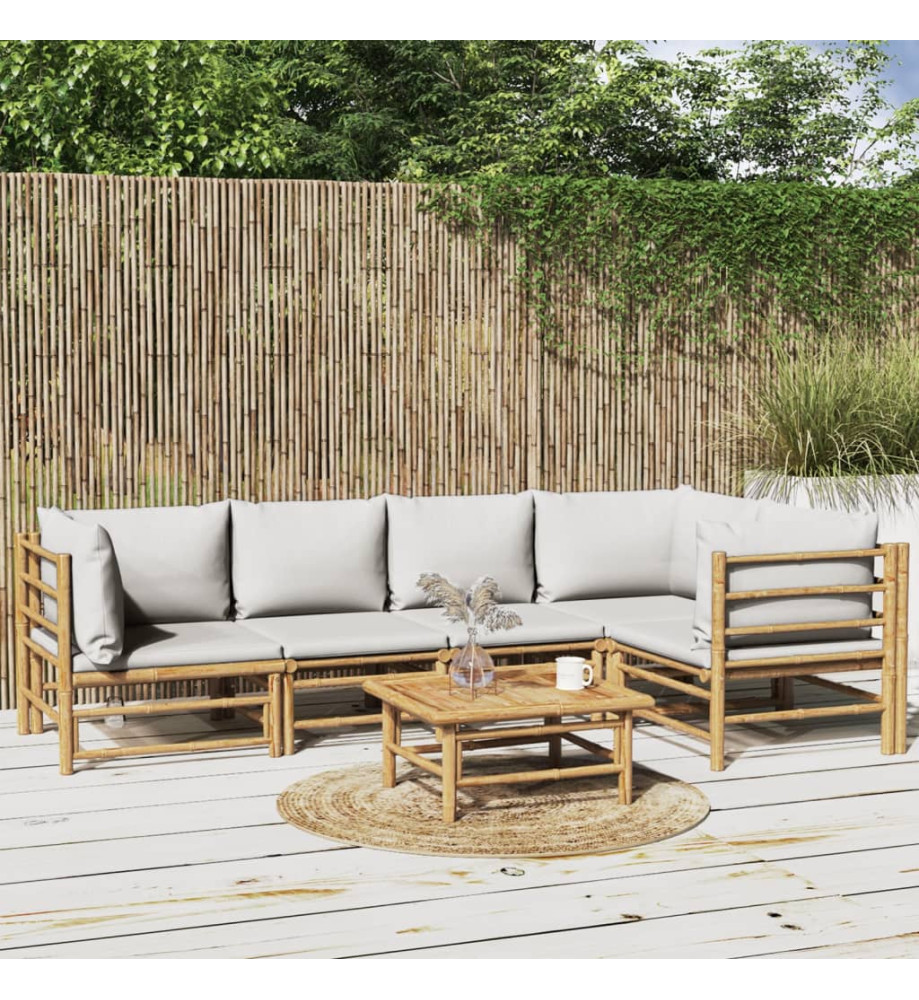 Salon de jardin 6 pcs avec coussins gris clair bambou