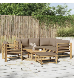 Salon de jardin 8 pcs avec coussins taupe bambou