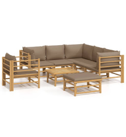 Salon de jardin 8 pcs avec coussins taupe bambou