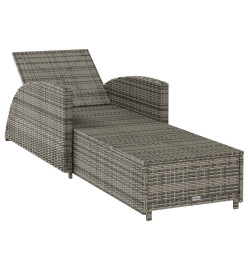 Chaise longue avec coussin gris foncé Résine tressée Gris