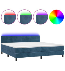 Sommier tapissier matelas et LED Bleu foncé 200x200 cm Velours