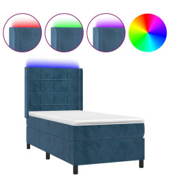 Sommier tapissier matelas et LED Bleu foncé 100x200 cm Velours