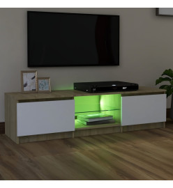 Meuble TV avec lumières LED blanc et chêne sonoma 140x40x35,5cm