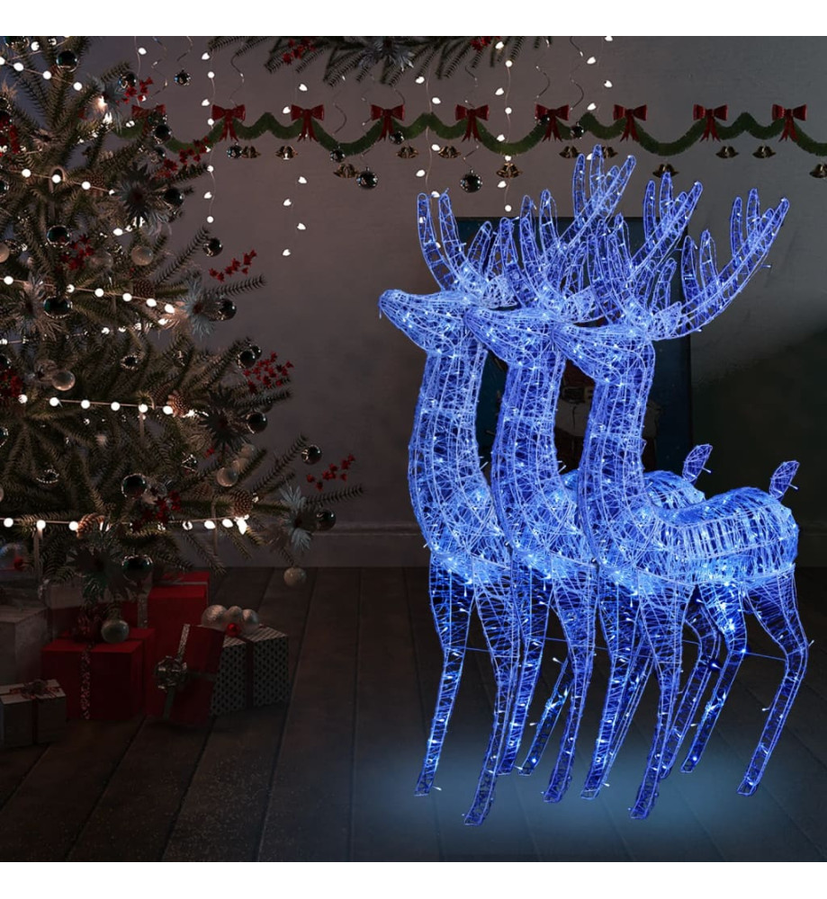 Rennes de Noël XXL Acrylique 250 LED 3 pcs 180 cm Bleu