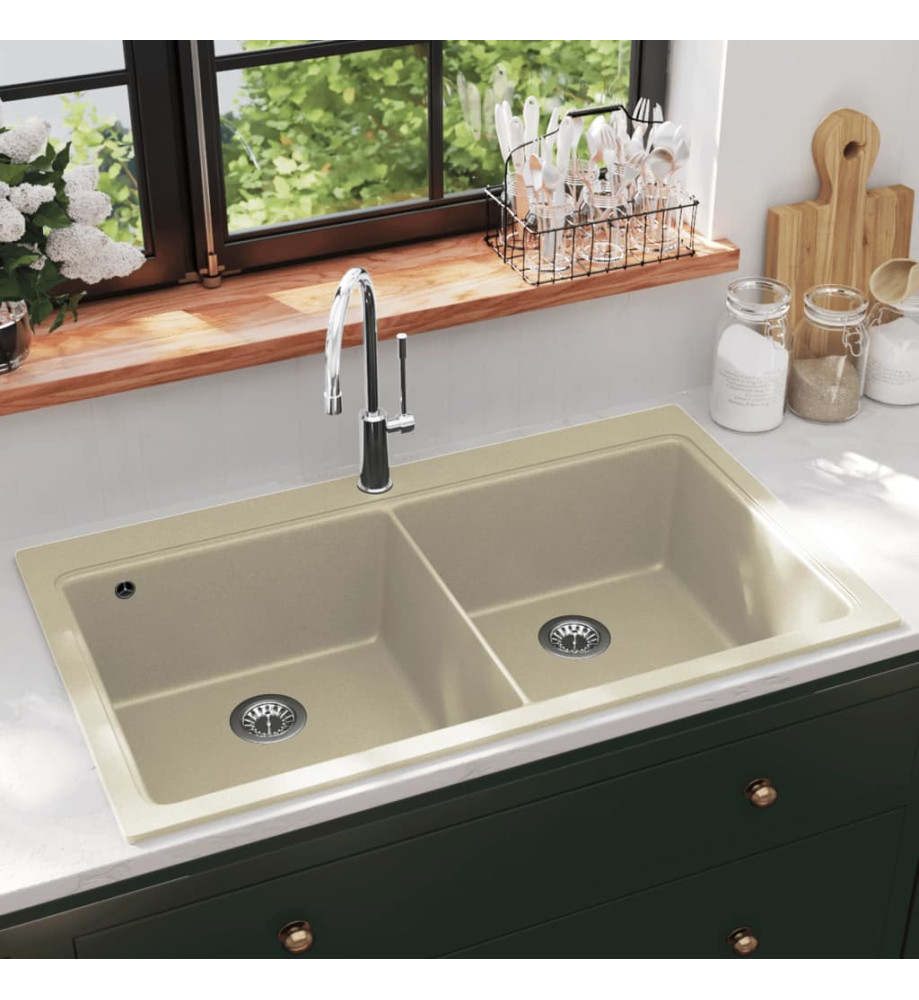 Évier de cuisine Granit Double lavabo Beige