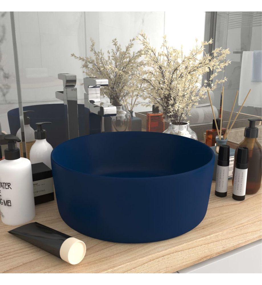 Lavabo rond de luxe Bleu foncé mat 40x15 cm Céramique