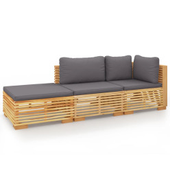 Salon de jardin 3 pcs avec coussins Bois de teck solide