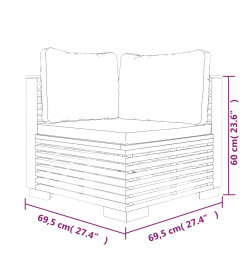 Salon de jardin 3 pcs avec coussins Bois de teck solide