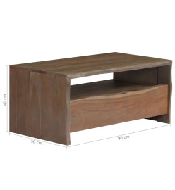 Table basse Acacia massif Bord assorti 90 x 50 x 40 cm Gris