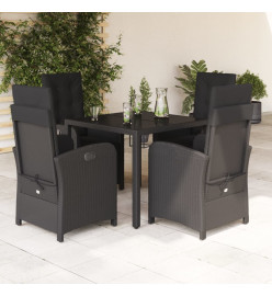 Ensemble à manger de jardin coussins 5pcs Noir Résine tressée