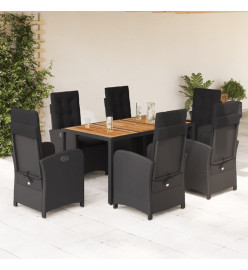 Ensemble à manger de jardin coussins 7pcs Noir Résine tressée
