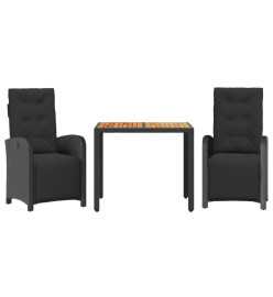 Ensemble de bistro 3 pcs avec coussins noir résine tressée