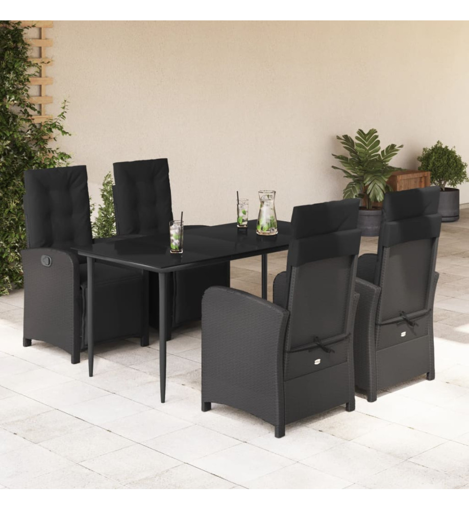 Ensemble à manger de jardin coussins 5pcs Noir Résine tressée Ensemble à manger de jardin coussins 5pcs Noir Résine tressée