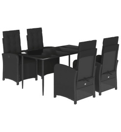 Ensemble à manger de jardin coussins 5pcs Noir Résine tressée
