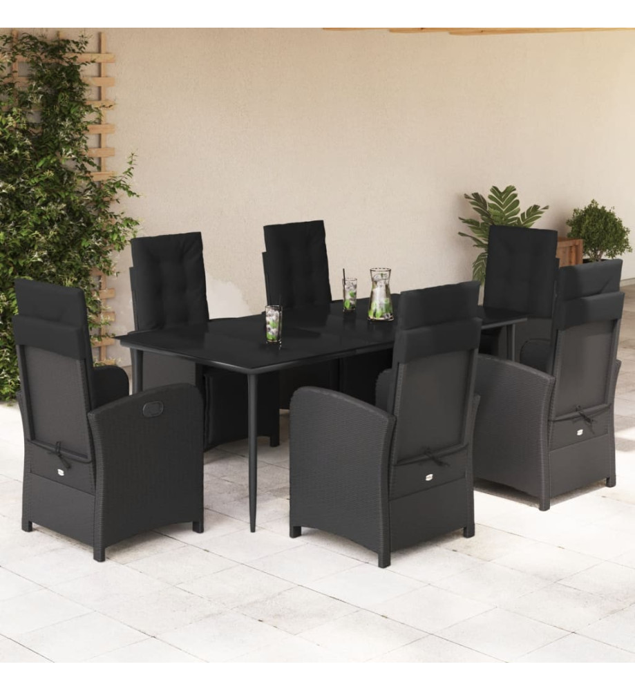 Ensemble à manger de jardin coussins 7pcs Noir Résine tressée Ensemble à manger de jardin coussins 7pcs Noir Résine tressée