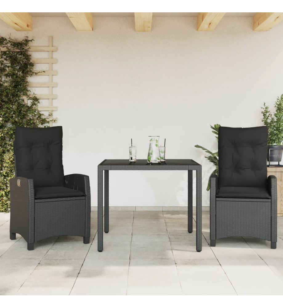 Ensemble à manger de jardin avec coussins 3 pcs Noir Ensemble à manger de jardin avec coussins 3 pcs Noir