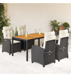 Ensemble à manger de jardin coussins 5pcs Noir Résine tressée