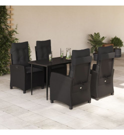 Ensemble à manger de jardin coussins 5pcs Noir Résine tressée