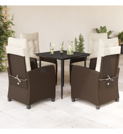 Ensemble à manger de jardin 5 pcs et coussins marron poly rotin