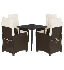 Ensemble à manger de jardin 5 pcs et coussins marron poly rotin