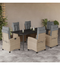 Ensemble à manger de jardin coussins 7 pcs mélange beige rotin