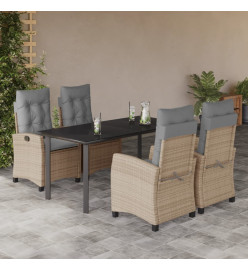 Ensemble à manger de jardin coussins 5 pcs mélange beige rotin