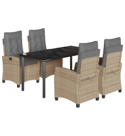 Ensemble à manger de jardin coussins 5 pcs mélange beige rotin
