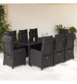 Ensemble à manger de jardin 9pcs coussins noir résine tressée