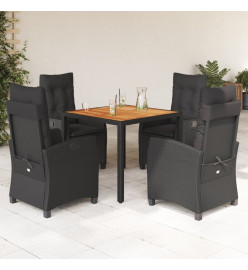 Ensemble à manger de jardin coussins 5pcs Noir Résine tressée