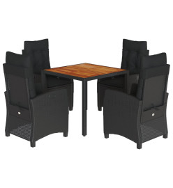 Ensemble à manger de jardin coussins 5pcs Noir Résine tressée