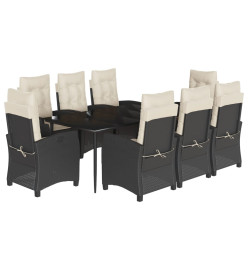 Ensemble à manger de jardin 9pcs coussins noir résine tressée