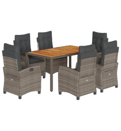 Ensemble à manger de jardin et coussins 7 pcs gris rotin