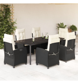 Ensemble à manger de jardin coussins 7pcs Noir Résine tressée