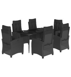 Ensemble à manger de jardin coussins 7pcs Noir Résine tressée